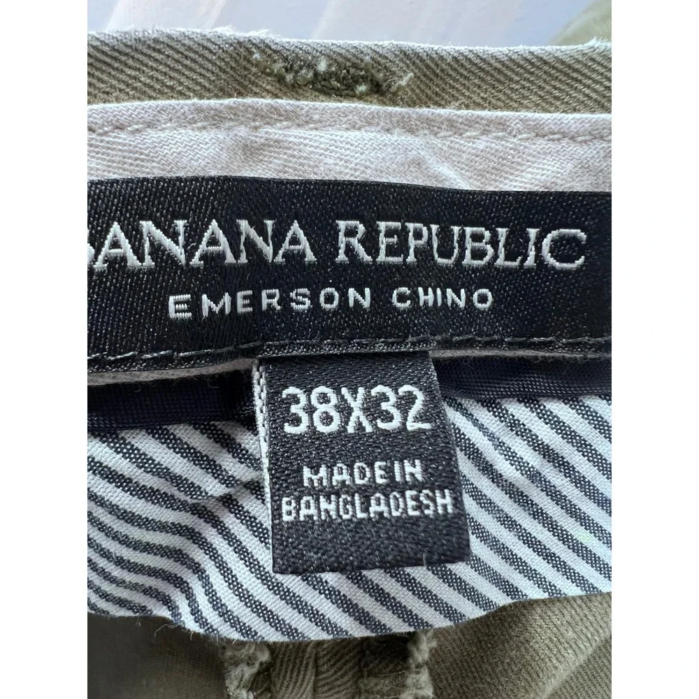 Banana Republic Emerson Chino Mens 38x32 Olive Green Straight Leg Cotton Pants
